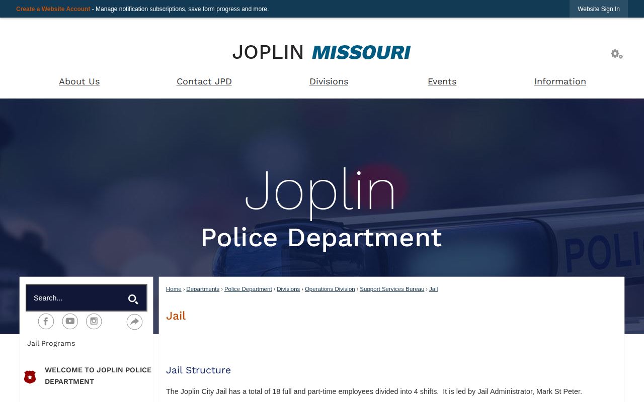 Joplin City Jail release record source and facility capacity